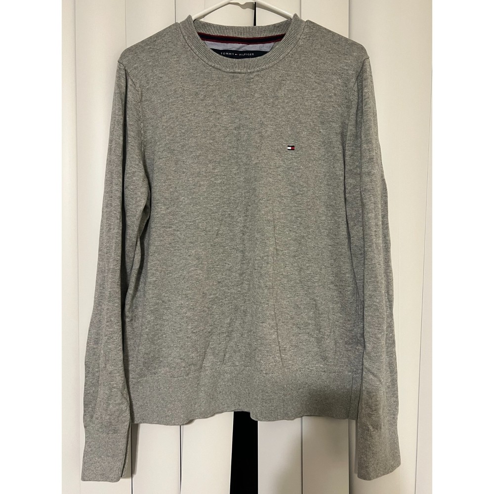 Tommy Hilfiger Mens Size Large Sweater Gray Pima Cotton SMALL FLAW